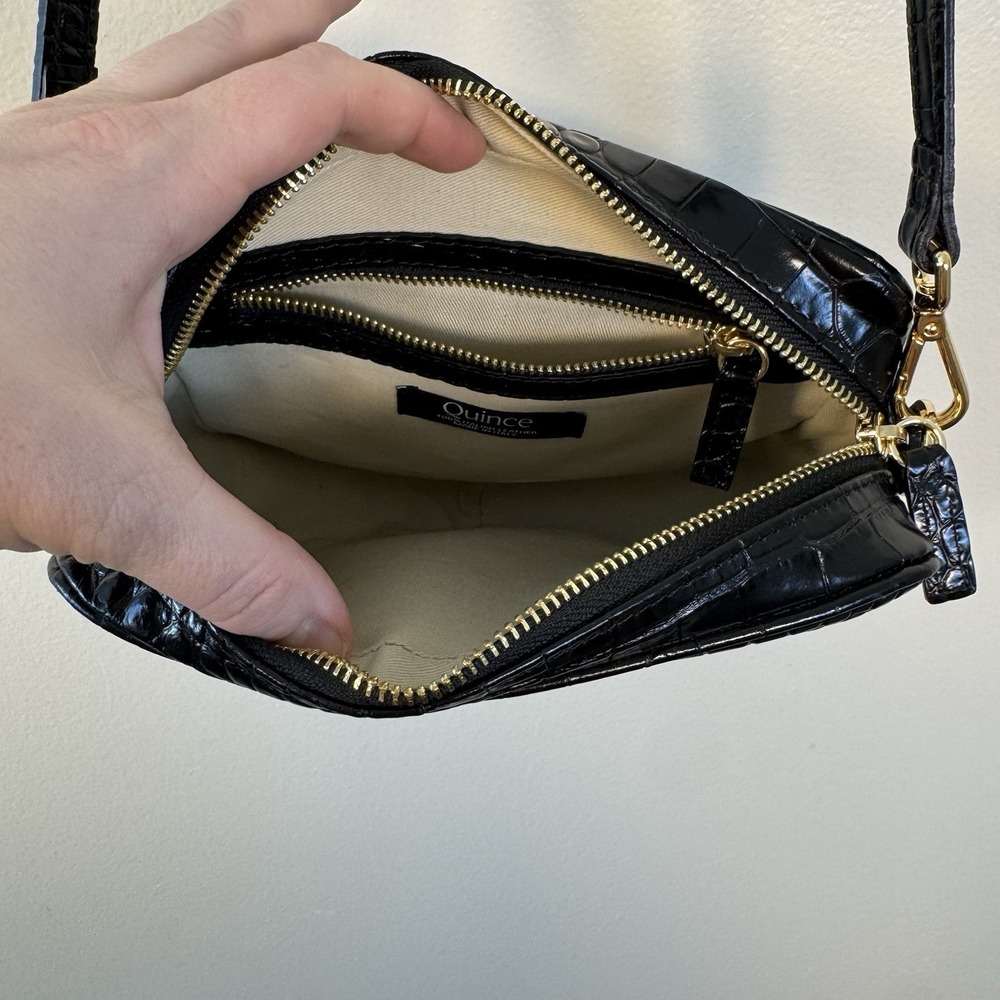 Quince Gemma Black Croc Leather Crossbody Bag Purse - Picture 5 of 11
